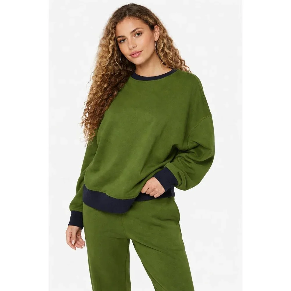 We Wore What Crewneck Sweatshirt Womens Small Colorblocked Hunter Green & Navy - Picture 10 of 16